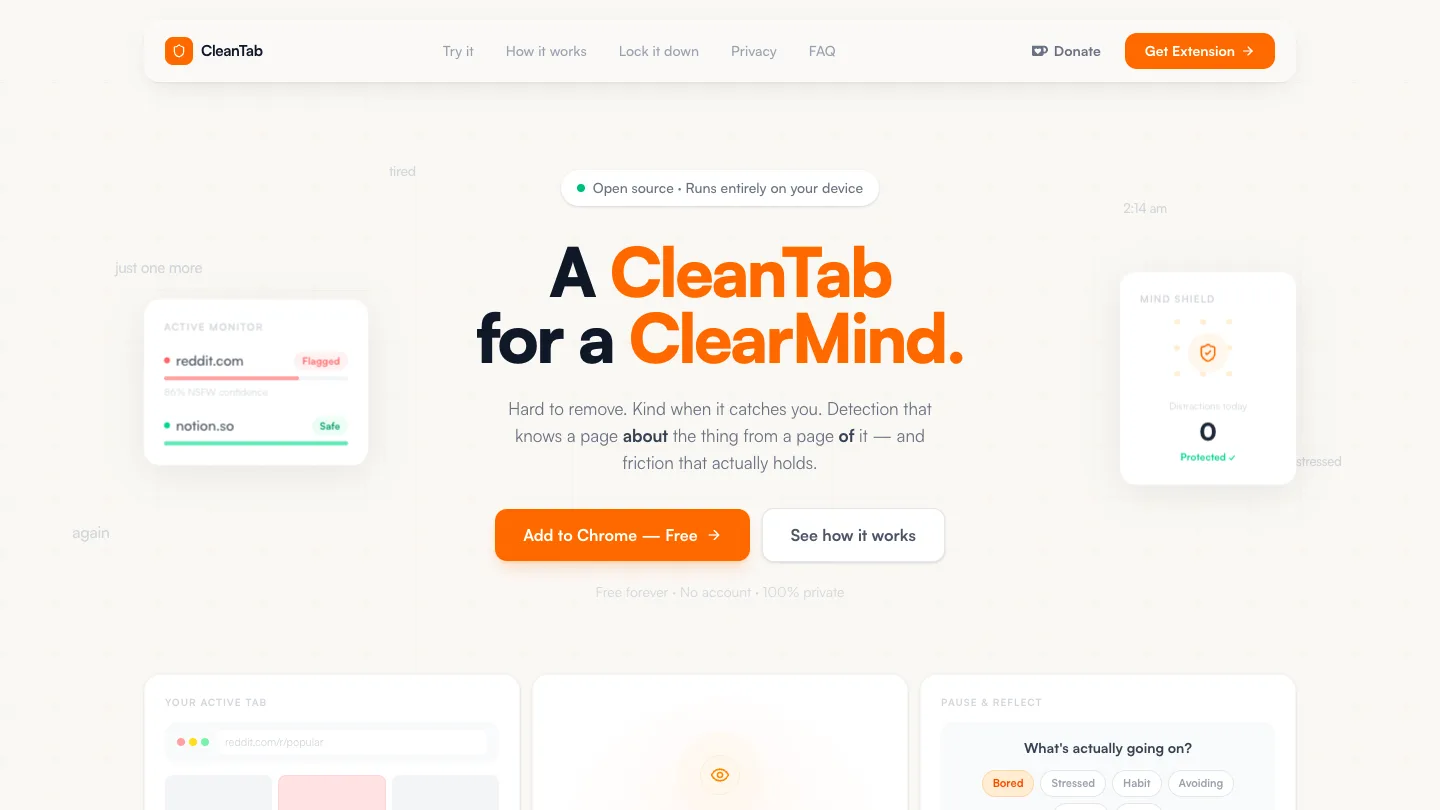 CleanTab homepage